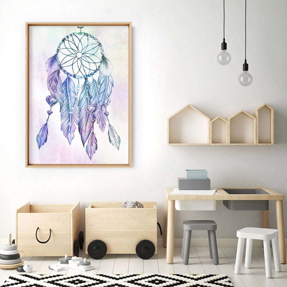 Dreamcatcher in Rainbow - Art Print, Poster, Stretched Canvas or Framed Wall Art Prints, shown framed in a room