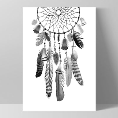 Dreamcatcher in Black and White - Art Print, Poster, Stretched Canvas, or Framed Wall Art Print, shown as a stretched canvas or poster without a frame