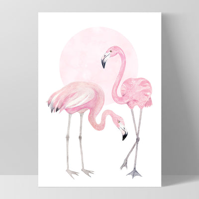 Flamingo Duo in Watercolours - Art Print, Poster, Stretched Canvas, or Framed Wall Art Print, shown as a stretched canvas or poster without a frame