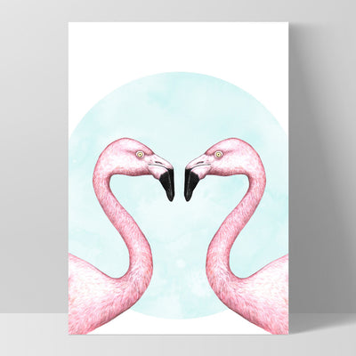 Flamingo Love - Art Print, Poster, Stretched Canvas, or Framed Wall Art Print, shown as a stretched canvas or poster without a frame