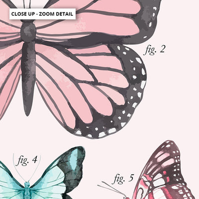 Pastel Boho Butterfly Chart - Art Print, Poster, Stretched Canvas or Framed Wall Art, Close up View of Print Resolution
