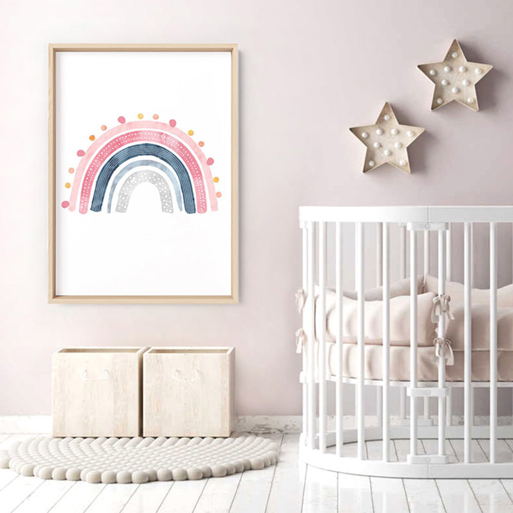 Pastel Bohemian Rainbow I - Art Print, Poster, Stretched Canvas or Framed Wall Art Prints, shown framed in a room