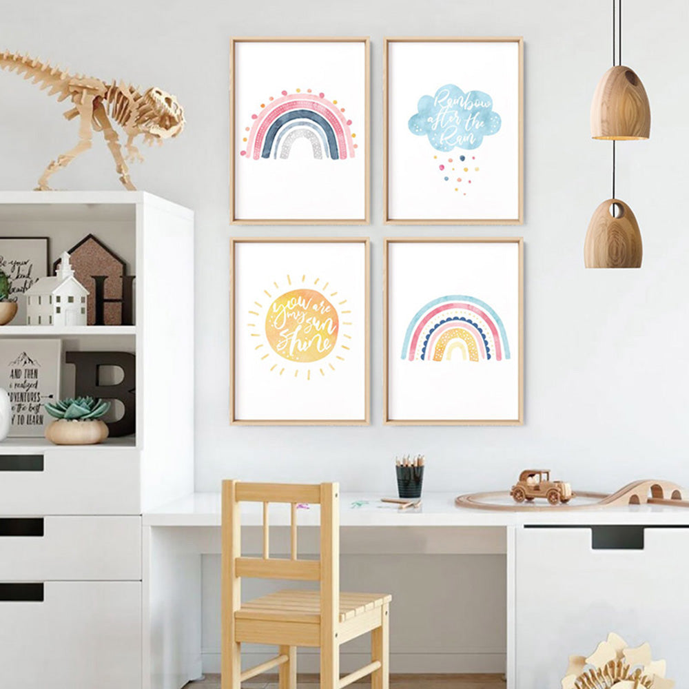 Pastel Bohemian Rainbow I - Art Print, Poster, Stretched Canvas or Framed Wall Art, shown framed in a home interior space