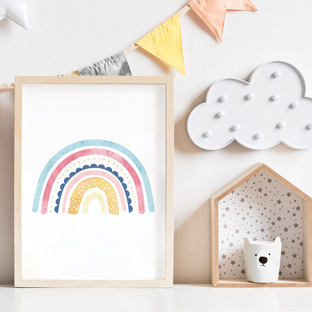 Pastel Bohemian Rainbow II - Art Print, Poster, Stretched Canvas or Framed Wall Art Prints, shown framed in a room