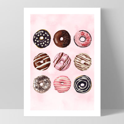 Yum Yum Donuts - Art Print, Poster, Stretched Canvas, or Framed Wall Art Print, shown as a stretched canvas or poster without a frame