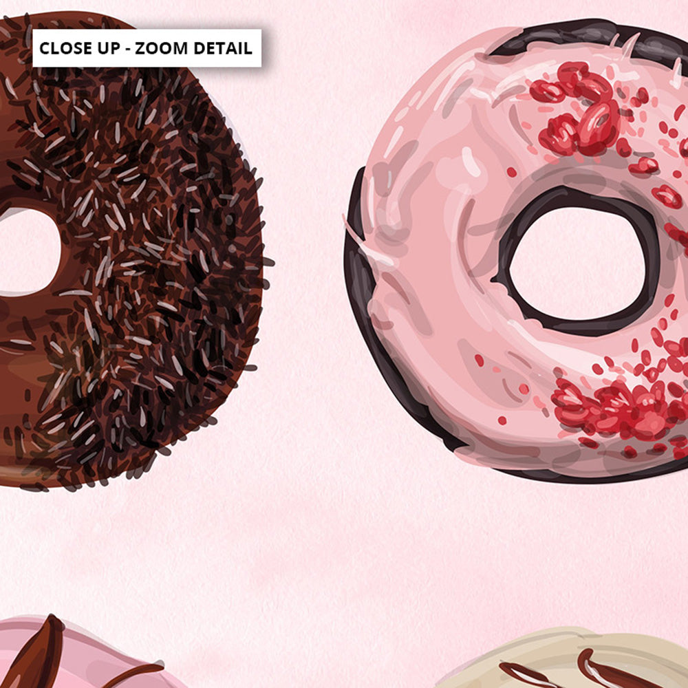 Yum Yum Donuts - Art Print, Poster, Stretched Canvas or Framed Wall Art, Close up View of Print Resolution