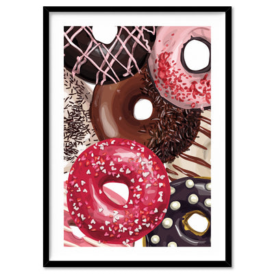 Yum Yum Donuts | Close Up - Art Print, Poster, Stretched Canvas, or Framed Wall Art Print, shown in a black frame