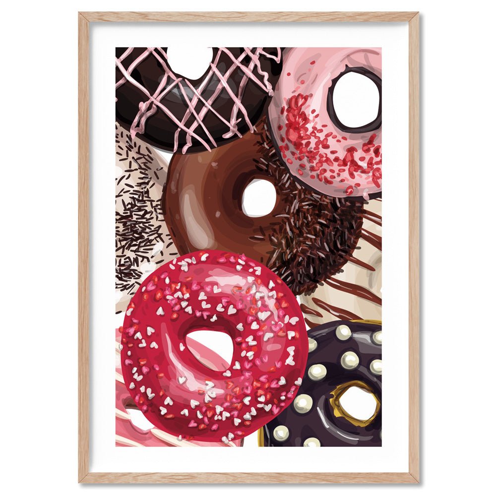 Yum Yum Donuts | Close Up - Art Print, Poster, Stretched Canvas, or Framed Wall Art Print, shown in a natural timber frame
