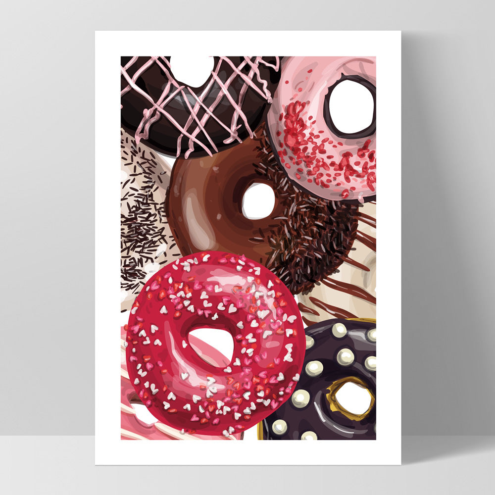 Yum Yum Donuts | Close Up - Art Print, Poster, Stretched Canvas, or Framed Wall Art Print, shown as a stretched canvas or poster without a frame