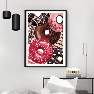 Yum Yum Donuts | Close Up - Art Print, Poster, Stretched Canvas or Framed Wall Art Prints, shown framed in a room