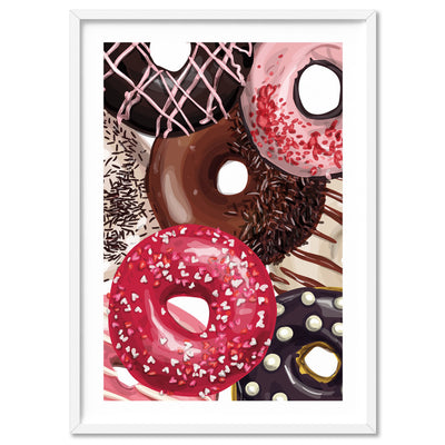 Yum Yum Donuts | Close Up - Art Print, Poster, Stretched Canvas, or Framed Wall Art Print, shown in a white frame