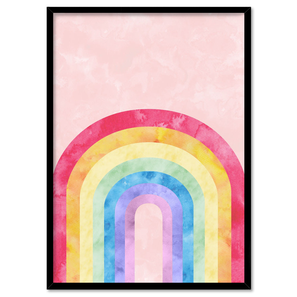 Watercolour Rainbow Blush - Art Print, Poster, Stretched Canvas, or Framed Wall Art Print, shown in a black frame