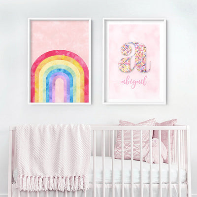 Watercolour Rainbow Blush - Art Print, Poster, Stretched Canvas or Framed Wall Art, shown framed in a home interior space
