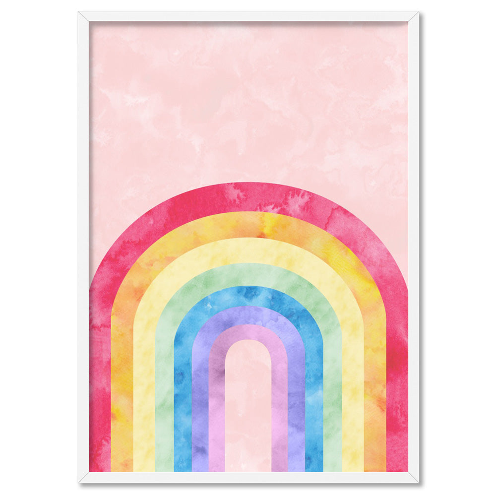 Watercolour Rainbow Blush - Art Print, Poster, Stretched Canvas, or Framed Wall Art Print, shown in a white frame