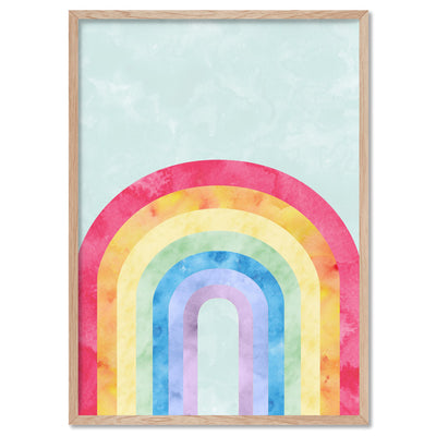 Watercolour Rainbow Teal - Art Print, Poster, Stretched Canvas, or Framed Wall Art Print, shown in a natural timber frame