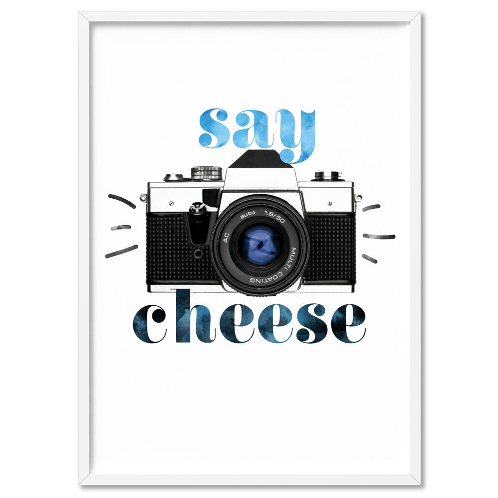 Say Cheese - Art Print, Poster, Stretched Canvas, or Framed Wall Art Print, shown in a white frame