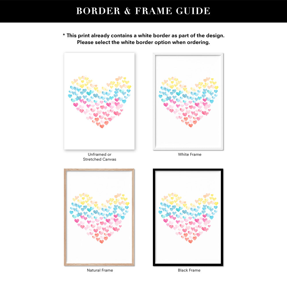 Heart of Hearts - Art Print, Poster, Stretched Canvas or Framed Wall Art, Showing White , Black, Natural Frame Colours, No Frame (Unframed) or Stretched Canvas, and With or Without White Borders