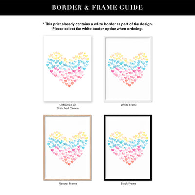 Heart of Hearts - Art Print, Poster, Stretched Canvas or Framed Wall Art, Showing White , Black, Natural Frame Colours, No Frame (Unframed) or Stretched Canvas, and With or Without White Borders