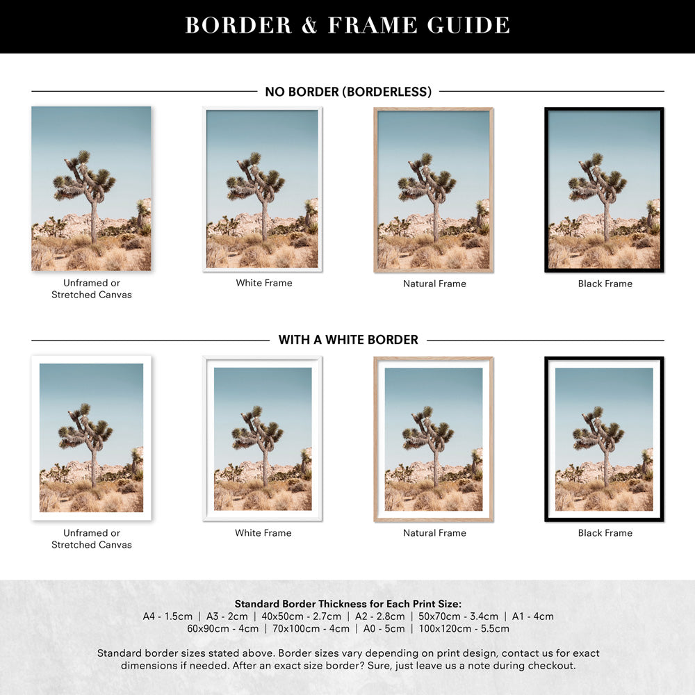 Joshua Tree Desert Landscape II - Art Print, Poster, Stretched Canvas or Framed Wall Art, Showing White , Black, Natural Frame Colours, No Frame (Unframed) or Stretched Canvas, and With or Without White Borders