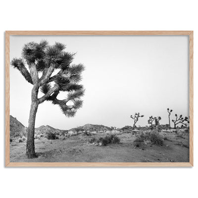 Joshua Tree Desert Landscape Black and White - Art Print, Poster, Stretched Canvas, or Framed Wall Art Print, shown in a natural timber frame