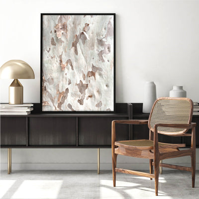 Gumtree | Ghost Gum Bark - Art Print, Poster, Stretched Canvas or Framed Wall Art Prints, shown framed in a room