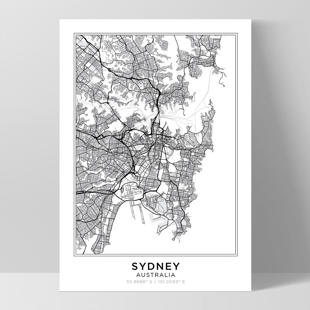 City Map | SYDNEY - Art Print, Poster, Stretched Canvas, or Framed Wall Art Print, shown as a stretched canvas or poster without a frame