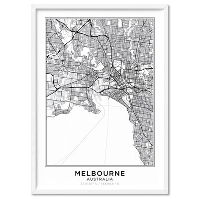 City Map | MELBOURNE - Art Print, Poster, Stretched Canvas, or Framed Wall Art Print, shown in a white frame