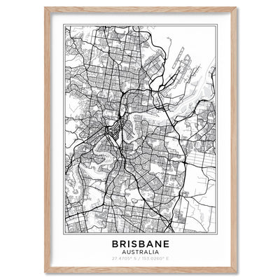 City Map | BRISBANE - Art Print, Poster, Stretched Canvas, or Framed Wall Art Print, shown in a natural timber frame