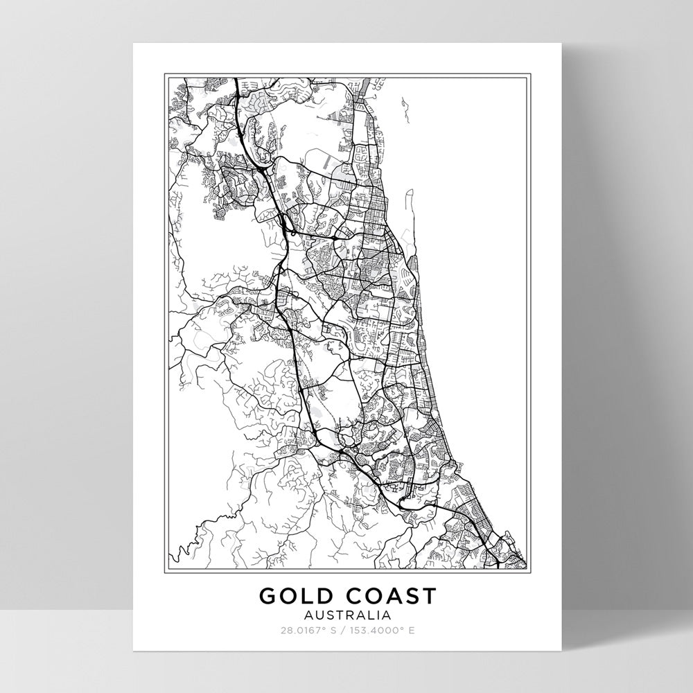 City Map | GOLD COAST - Art Print, Poster, Stretched Canvas, or Framed Wall Art Print, shown as a stretched canvas or poster without a frame