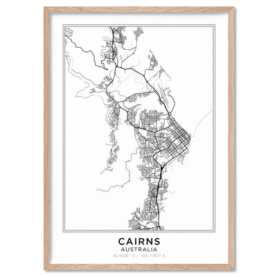 City Map | CAIRNS - Art Print, Poster, Stretched Canvas, or Framed Wall Art Print, shown in a natural timber frame