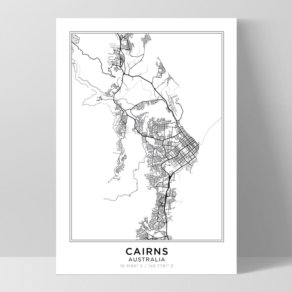 City Map | CAIRNS - Art Print, Poster, Stretched Canvas, or Framed Wall Art Print, shown as a stretched canvas or poster without a frame