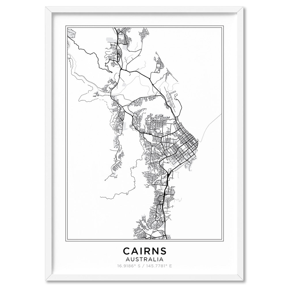 City Map | CAIRNS - Art Print, Poster, Stretched Canvas, or Framed Wall Art Print, shown in a white frame
