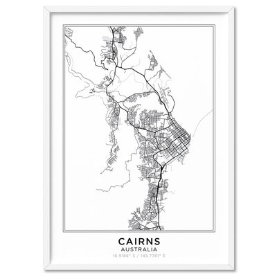 City Map | CAIRNS - Art Print, Poster, Stretched Canvas, or Framed Wall Art Print, shown in a white frame