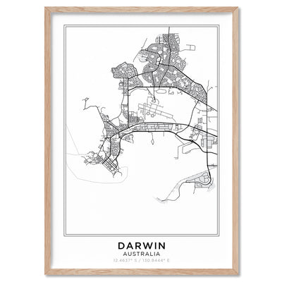 City Map | DARWIN - Art Print, Poster, Stretched Canvas, or Framed Wall Art Print, shown in a natural timber frame