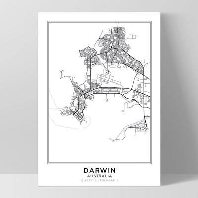 City Map | DARWIN - Art Print, Poster, Stretched Canvas, or Framed Wall Art Print, shown as a stretched canvas or poster without a frame