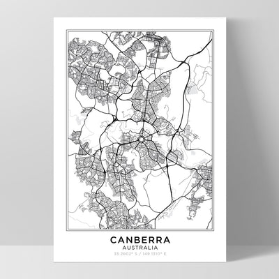 City Map | CANBERRA - Art Print, Poster, Stretched Canvas, or Framed Wall Art Print, shown as a stretched canvas or poster without a frame