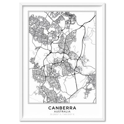 City Map | CANBERRA - Art Print, Poster, Stretched Canvas, or Framed Wall Art Print, shown in a white frame