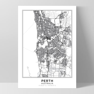 City Map | PERTH - Art Print, Poster, Stretched Canvas, or Framed Wall Art Print, shown as a stretched canvas or poster without a frame