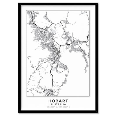 City Map | HOBART - Art Print, Poster, Stretched Canvas, or Framed Wall Art Print, shown in a black frame