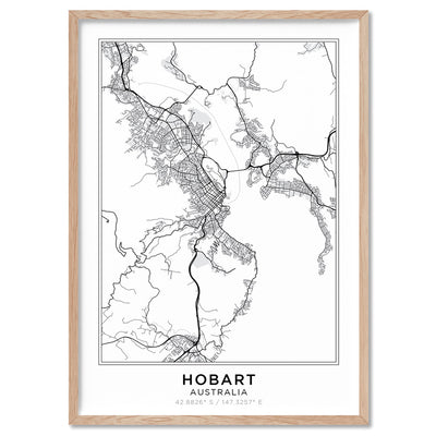 City Map | HOBART - Art Print, Poster, Stretched Canvas, or Framed Wall Art Print, shown in a natural timber frame