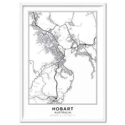 City Map | HOBART - Art Print, Poster, Stretched Canvas, or Framed Wall Art Print, shown in a white frame