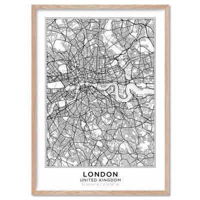 City Map | LONDON - Art Print, Poster, Stretched Canvas, or Framed Wall Art Print, shown in a natural timber frame