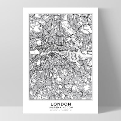City Map | LONDON - Art Print, Poster, Stretched Canvas, or Framed Wall Art Print, shown as a stretched canvas or poster without a frame
