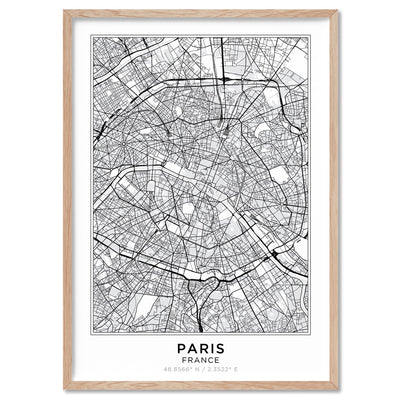 City Map | PARIS - Art Print, Poster, Stretched Canvas, or Framed Wall Art Print, shown in a natural timber frame