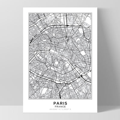 City Map | PARIS - Art Print, Poster, Stretched Canvas, or Framed Wall Art Print, shown as a stretched canvas or poster without a frame