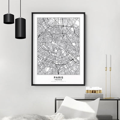 City Map | PARIS - Art Print, Poster, Stretched Canvas or Framed Wall Art Prints, shown framed in a room