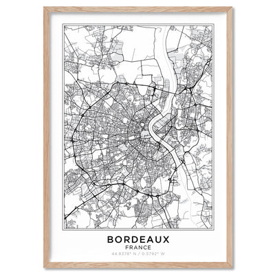City Map | BORDEAUX - Art Print, Poster, Stretched Canvas, or Framed Wall Art Print, shown in a natural timber frame