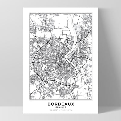 City Map | BORDEAUX - Art Print, Poster, Stretched Canvas, or Framed Wall Art Print, shown as a stretched canvas or poster without a frame