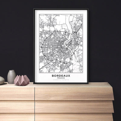 City Map | BORDEAUX - Art Print, Poster, Stretched Canvas or Framed Wall Art Prints, shown framed in a room
