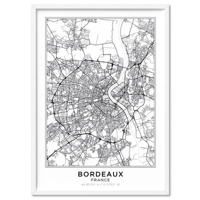 City Map | BORDEAUX - Art Print, Poster, Stretched Canvas, or Framed Wall Art Print, shown in a white frame